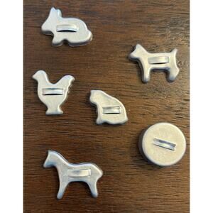 6 Vintage Mini Metal Animal Cookie Cutters Rabbit Horse Chicken Dog Cat